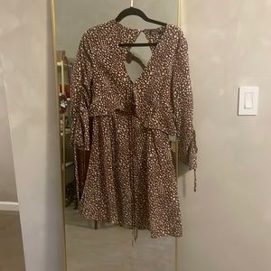 Brown and white printed midi dress. US size 6